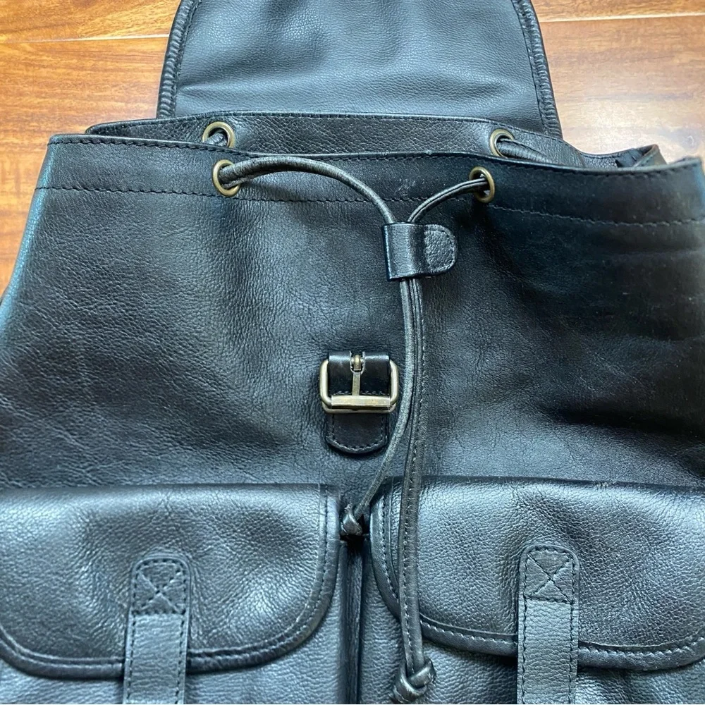 Vintage Women's Y2K Black Leather Multi Pocket Buckle Backpack Purse Streetwear